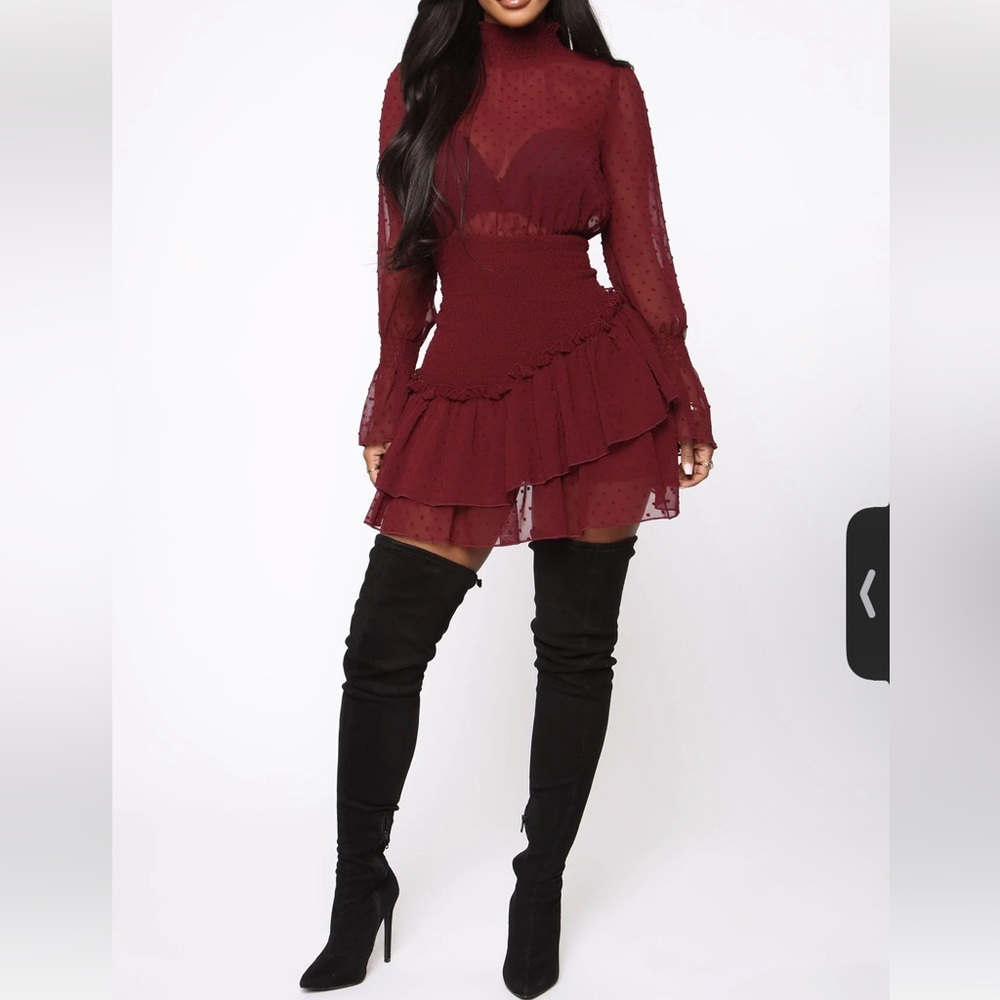 Long sleeves mini dress plus size 1X burgundy